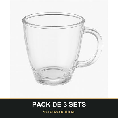 PACK DE 3 SETS — Set de 6 tazas de vidrio con asa — diseño práctico y elegante para tu día a día ☕️✨. 18 TAZAS EN TOTAL