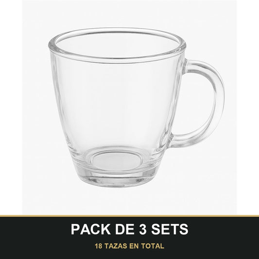 PACK DE 3 SETS — Set de 6 tazas de vidrio con asa — diseño práctico y elegante para tu día a día ☕️✨. 18 TAZAS EN TOTAL