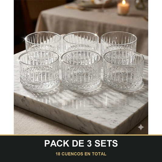 PACK DE 3 SETS — Set de 6 cuencos de vidrio grabado — 215 ml, elegancia en cada detalle ✅. 18 CUENCOS EN TOTAL