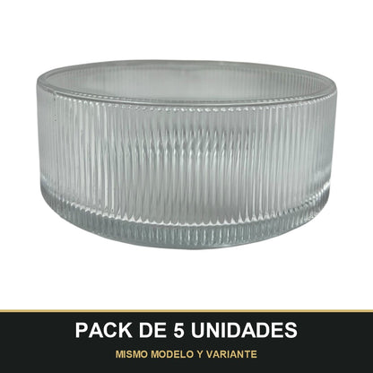 PACK DE 5 UNIDADES — Cuenco de cristal grabado — Alta calidad y estilo en tu mesa 🍃✨. MISMO MODELO Y VARIANTE