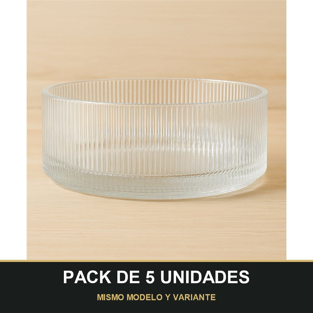 PACK DE 5 UNIDADES — Cuenco de cristal grabado — Alta calidad y estilo en tu mesa 🍃✨. MISMO MODELO Y VARIANTE
