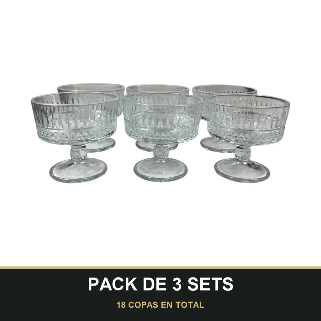 PACK DE 3 SETS — Set de 6 copas de cristal grabado para postre — elegancia y tradición en cada detalle. 18 COPAS EN TOTAL