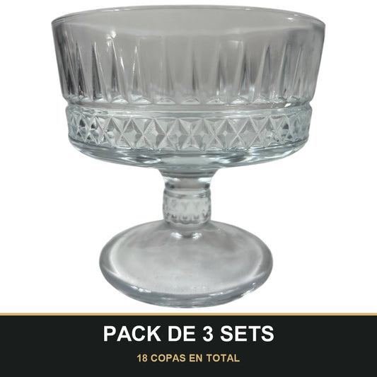 PACK DE 3 SETS — Set de 6 copas de cristal grabado para postre — elegancia y tradición en cada detalle. 18 COPAS EN TOTAL