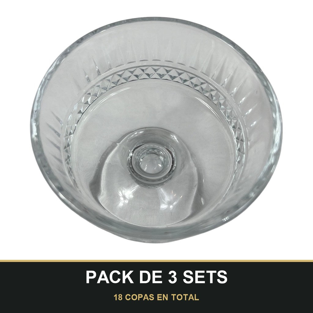 PACK DE 3 SETS — Set de 6 copas de cristal grabado para postre — elegancia y tradición en cada detalle. 18 COPAS EN TOTAL