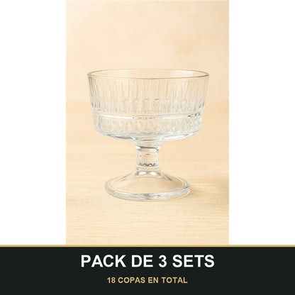 PACK DE 3 SETS — Set de 6 copas de cristal grabado para postre — elegancia y tradición en cada detalle. 18 COPAS EN TOTAL