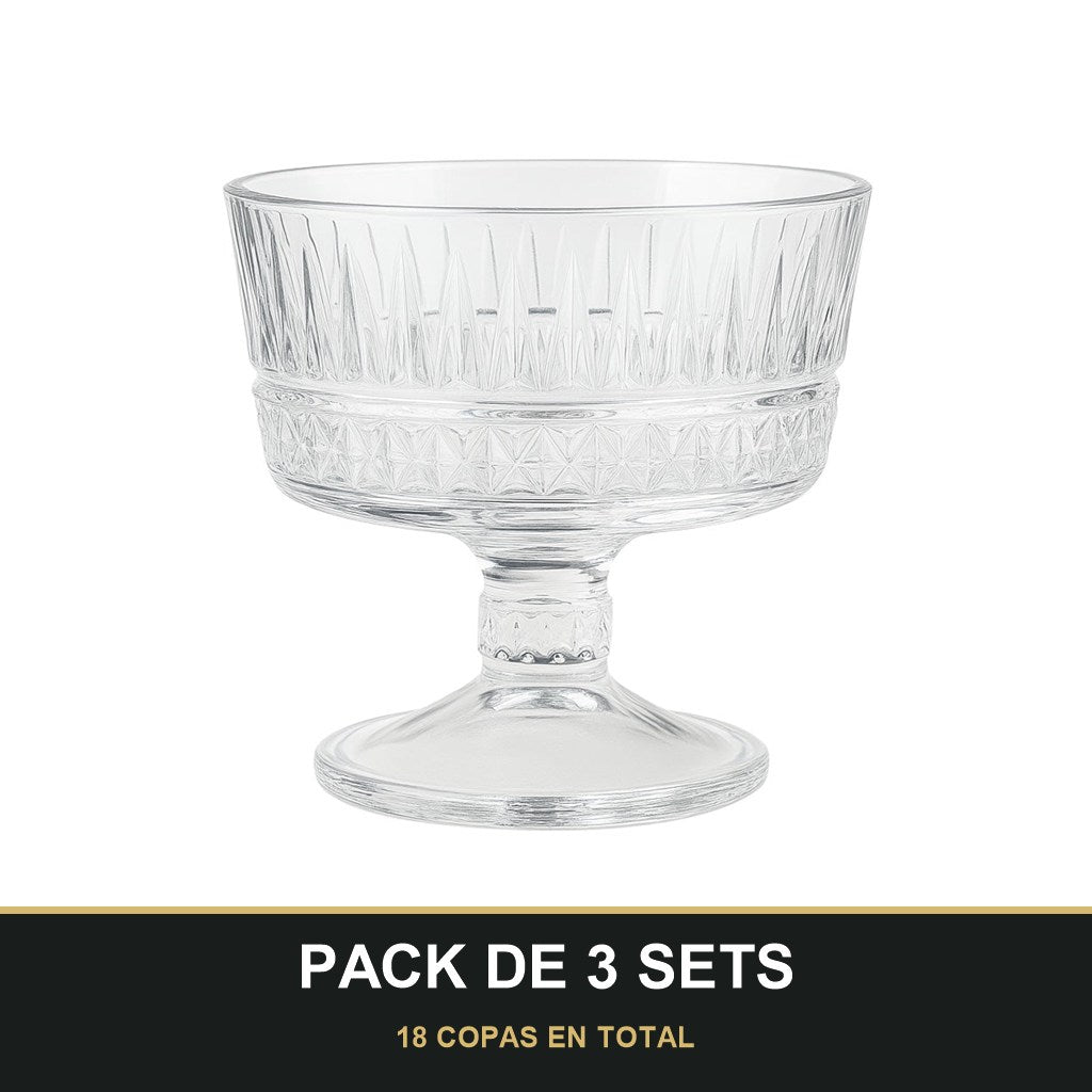 PACK DE 3 SETS — Set de 6 copas de cristal grabado para postre — elegancia y tradición en cada detalle. 18 COPAS EN TOTAL