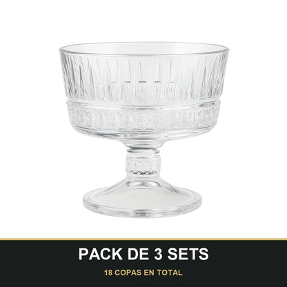 PACK DE 3 SETS — Set de 6 copas de cristal grabado para postre — elegancia y tradición en cada detalle. 18 COPAS EN TOTAL