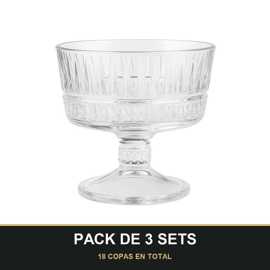 PACK DE 3 SETS — Set de 6 copas de cristal grabado para postre — elegancia y tradición en cada detalle. 18 COPAS EN TOTAL