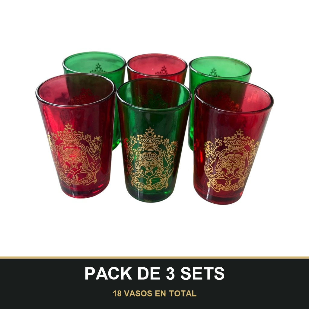 PACK DE 3 SETS — Pack de 6 Vasos de Té Árabes de Cristal 120 ml — Diseño Real con Detalles Dorados 🕌. 18 VASOS EN TOTAL