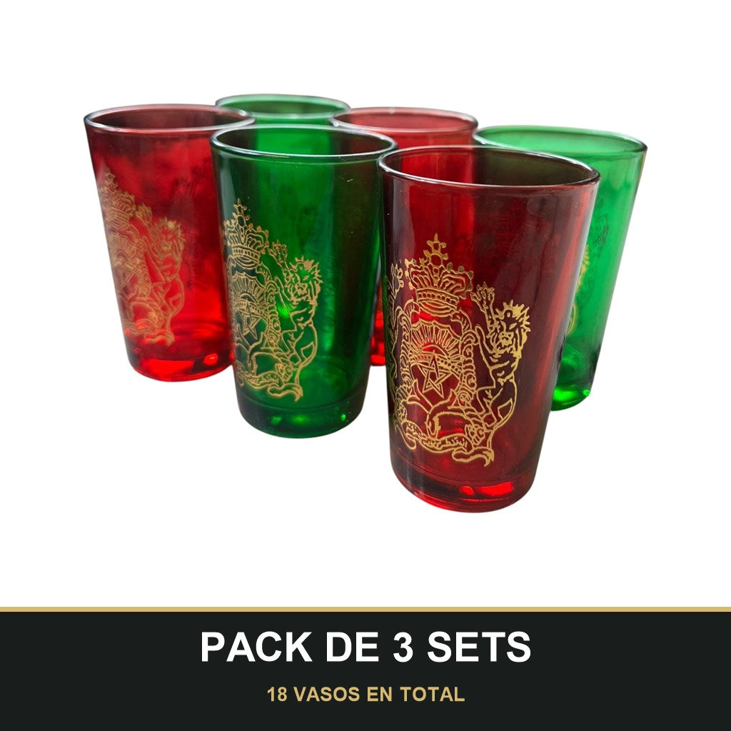 PACK DE 3 SETS — Pack de 6 Vasos de Té Árabes de Cristal 120 ml — Diseño Real con Detalles Dorados 🕌. 18 VASOS EN TOTAL