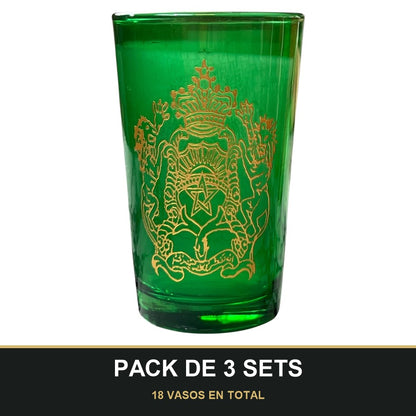 PACK DE 3 SETS — Pack de 6 Vasos de Té Árabes de Cristal 120 ml — Diseño Real con Detalles Dorados 🕌. 18 VASOS EN TOTAL