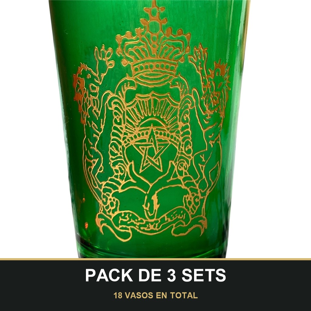 PACK DE 3 SETS — Pack de 6 Vasos de Té Árabes de Cristal 120 ml — Diseño Real con Detalles Dorados 🕌. 18 VASOS EN TOTAL