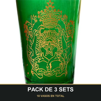 PACK DE 3 SETS — Pack de 6 Vasos de Té Árabes de Cristal 120 ml — Diseño Real con Detalles Dorados 🕌. 18 VASOS EN TOTAL