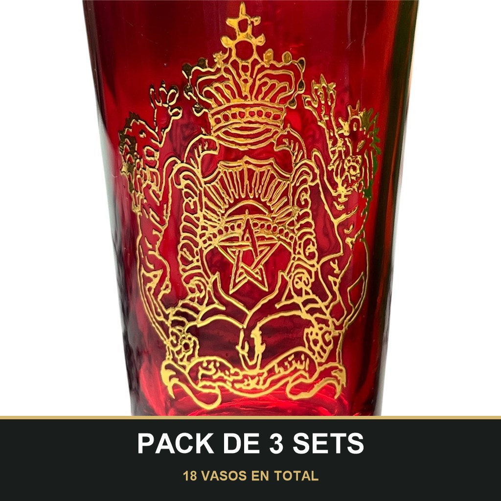 PACK DE 3 SETS — Pack de 6 Vasos de Té Árabes de Cristal 120 ml — Diseño Real con Detalles Dorados 🕌. 18 VASOS EN TOTAL