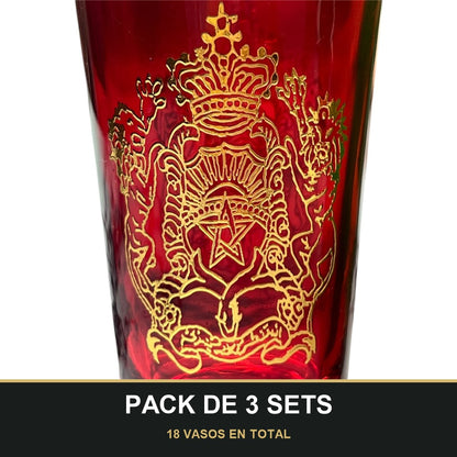 PACK DE 3 SETS — Pack de 6 Vasos de Té Árabes de Cristal 120 ml — Diseño Real con Detalles Dorados 🕌. 18 VASOS EN TOTAL