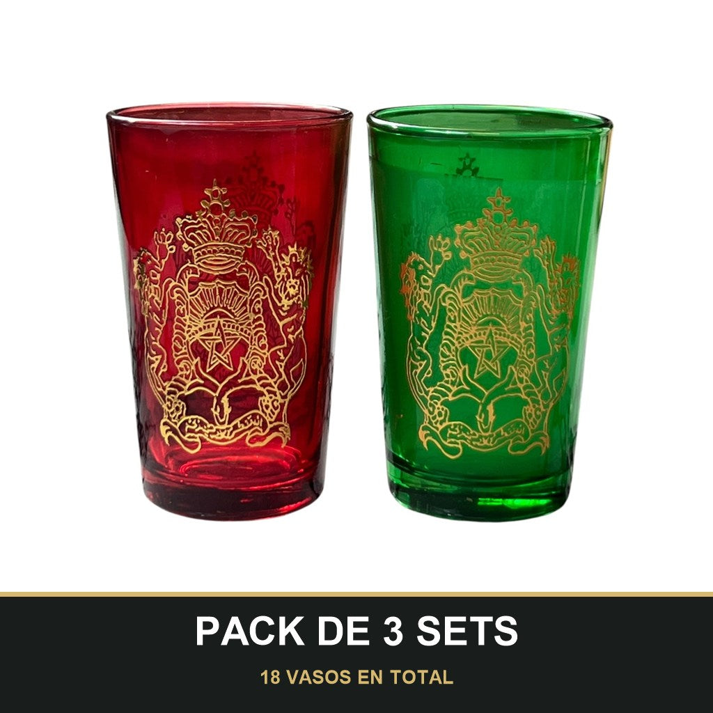 PACK DE 3 SETS — Pack de 6 Vasos de Té Árabes de Cristal 120 ml — Diseño Real con Detalles Dorados 🕌. 18 VASOS EN TOTAL