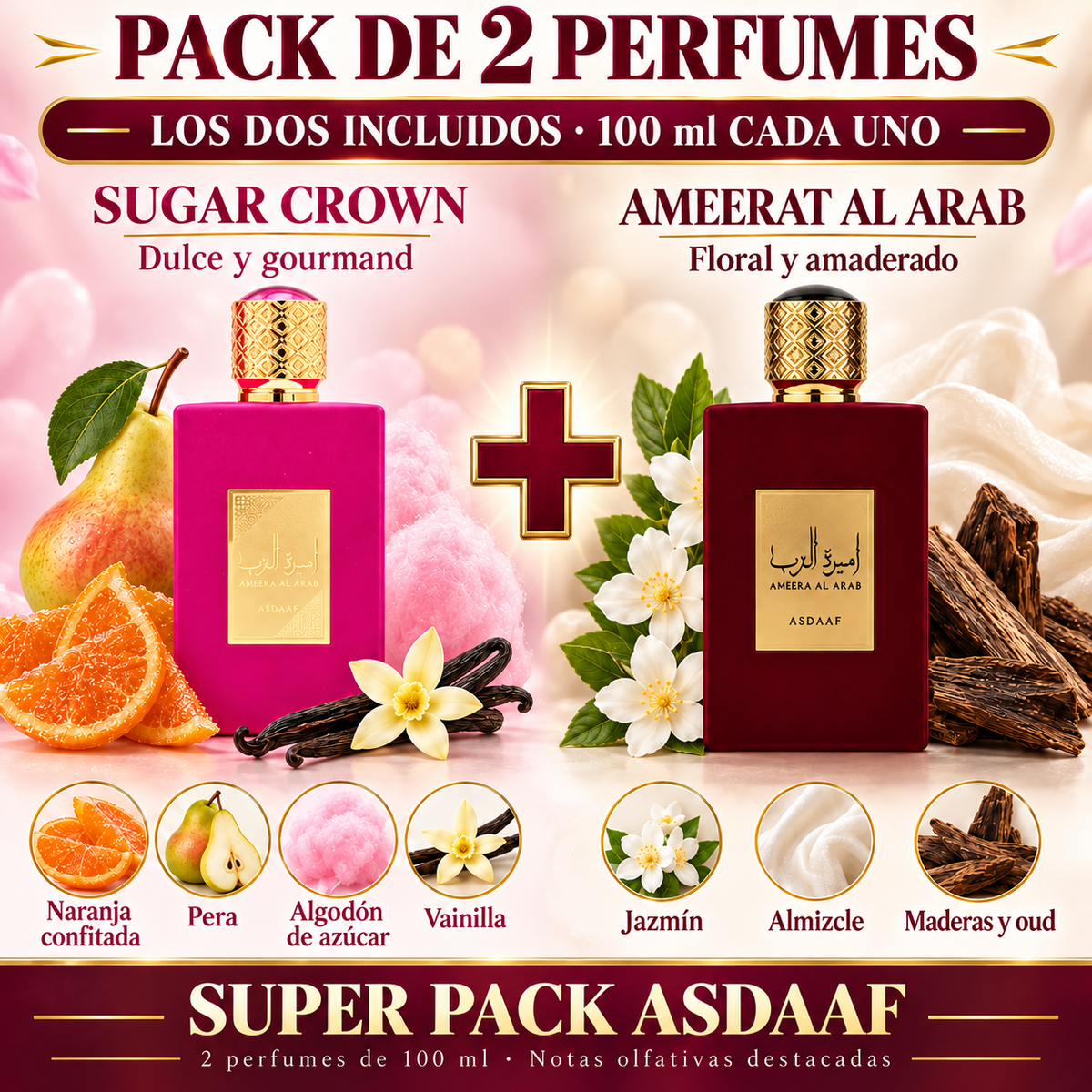 Notas olfativas de Sugar Crown y Ameerat al Arab de Asdaaf: comparativa de los dos perfumes del pack