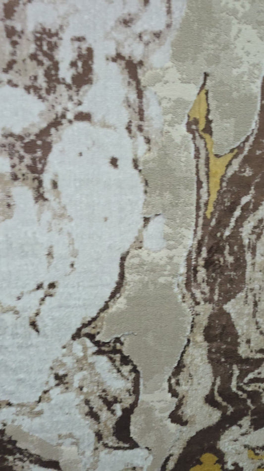 Alfombra Diseño Mármol 3D Marrón con Detalles en Amarillo – Contraste y Elegancia