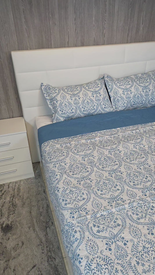 Colcha Boutis para Primavera y Verano Bicolor Reversible Liso - MODELO BOHEMIA AZUL