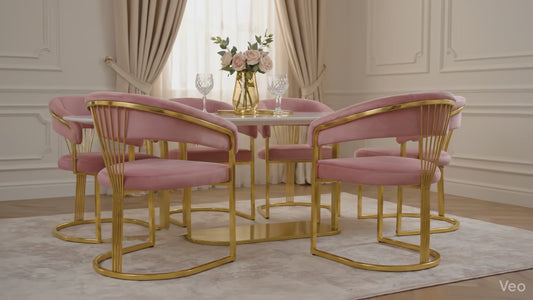 💗✨ Silla SERGIO 12 en ROSA PALO / BLUSH con Base Dorada — Glam Premium ✨💛