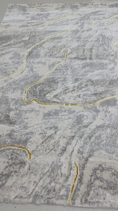 Alfombra Diseño Mármol Gris con Detalles Dorados – Estilo Moderno y Refinado