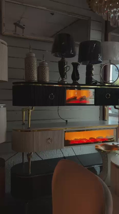 Mesa de TV con chimenea digital - NEGRO DORADO
