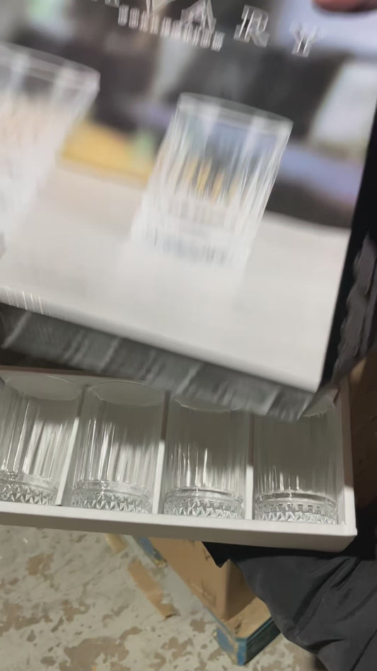 Pack 12 Vasos de Cristal | Diseño Clásico Tallado | Vasos Resistentes para Agua, Té y Refrescos