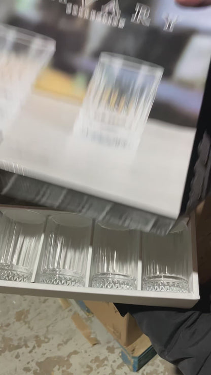 Pack 12 Vasos de Cristal | Diseño Clásico Tallado | Vasos Resistentes para Agua, Té y Refrescos