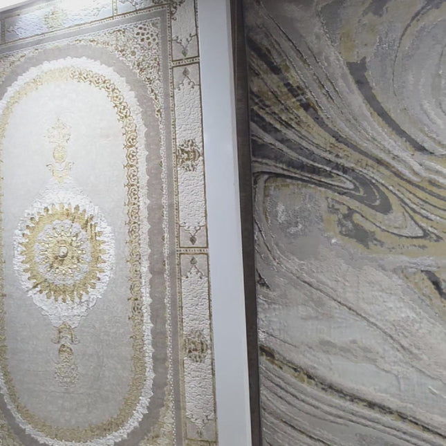 Alfombra Mármol Infinity Gris Oscuro / Dorado – Diseño Moderno con Vetas Elegantes