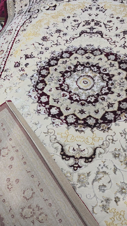 Alfombra Imperial · Crema y granate o gris