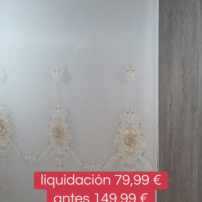 Estor Bordado Elegante de 2 Metros – Diseño Clásico en Tono Beige y Dorado - FLOR
