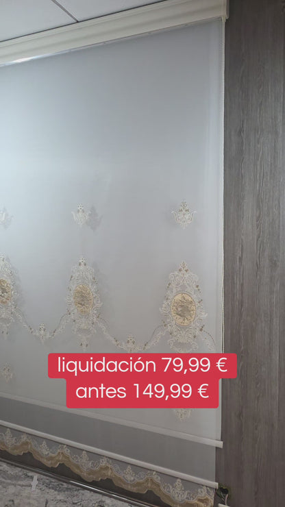 Estor Bordado Elegante de 2 Metros – Diseño Clásico en Tono Beige y Dorado - FLOR