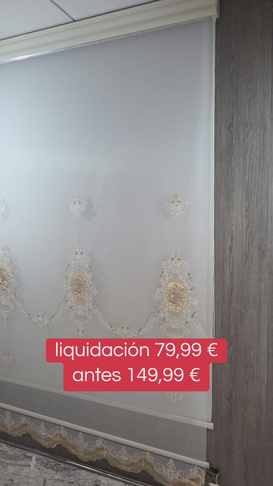 Estor Bordado Elegante de 2 Metros – Diseño Clásico en Tono Beige y Dorado - FLOR