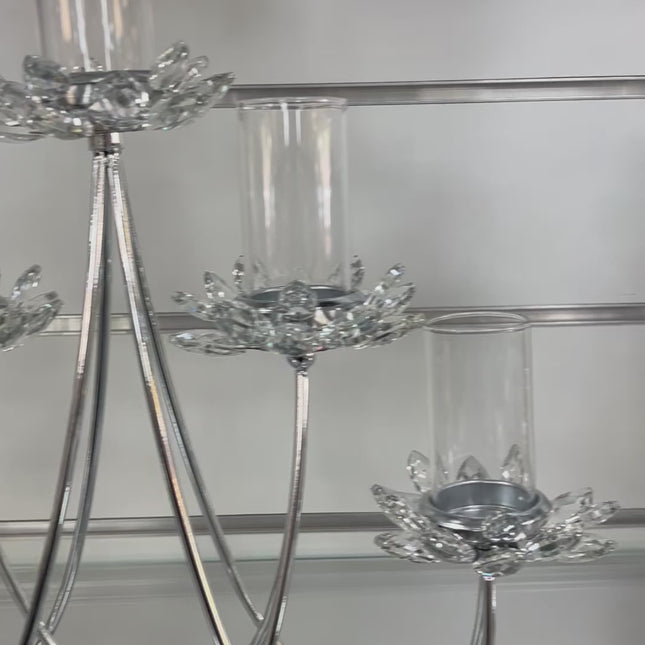 Candelabro Plateado de 5 Brazos con Detalles de Cristal Elegante ✨
