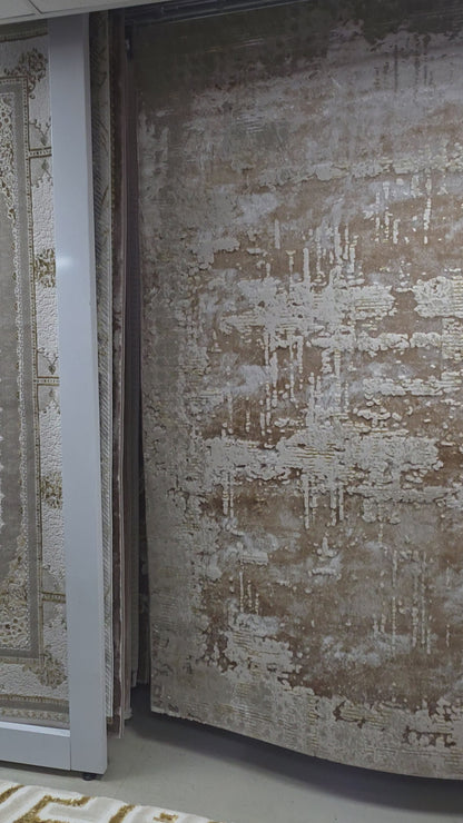 Alfombra Abstract Beige / Dorado – Estilo Moderno con Textura Tipo Lienzo