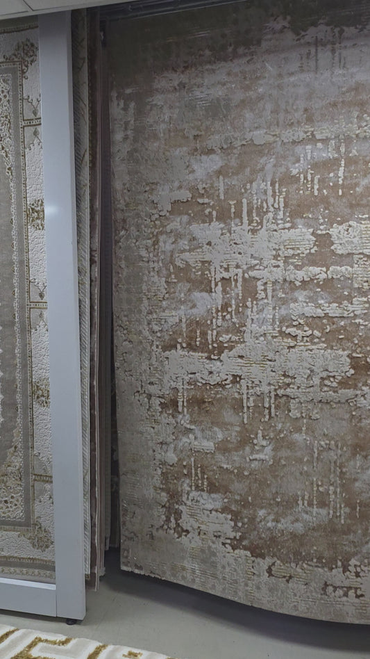 Alfombra Abstract Beige / Dorado – Estilo Moderno con Textura Tipo Lienzo