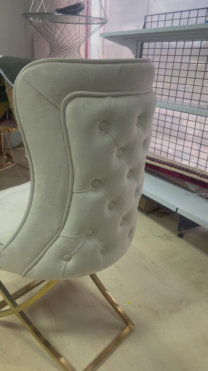 Silla terciopelo para comedor beig claro, patas metal dorado