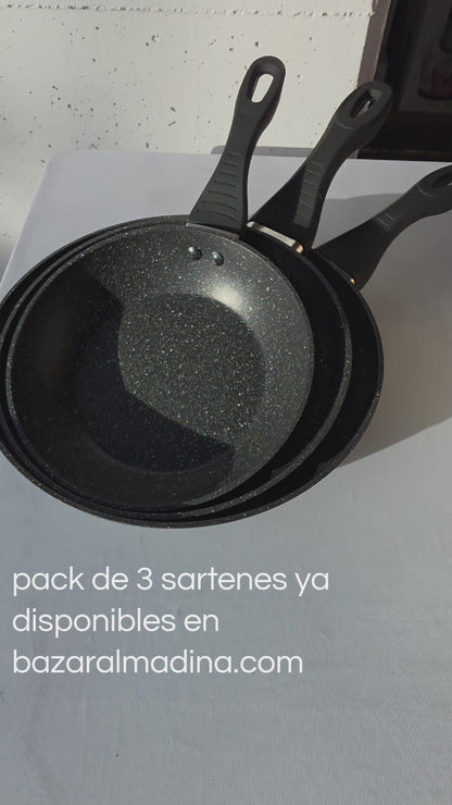 Pack de 3 Sartenes Antiadherentes Efecto Piedra 20, 24 y 28 cm para Inducción