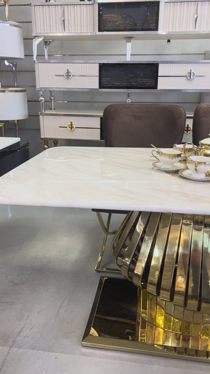 Mesa de Comedor de Diseño Contemporáneo - Mármol y Acero 160x90x75 Alta calidad