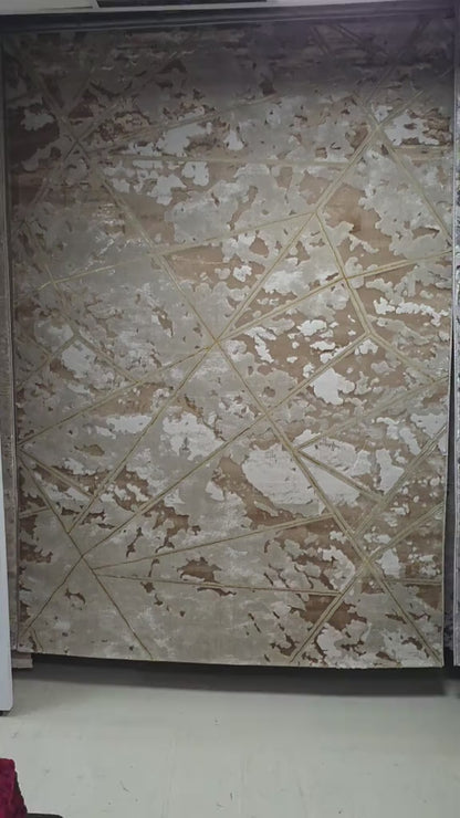 Alfombra Marmol 4D Beige / Dorado – Diseño Geométrico Elegante con Efecto Profundidad
