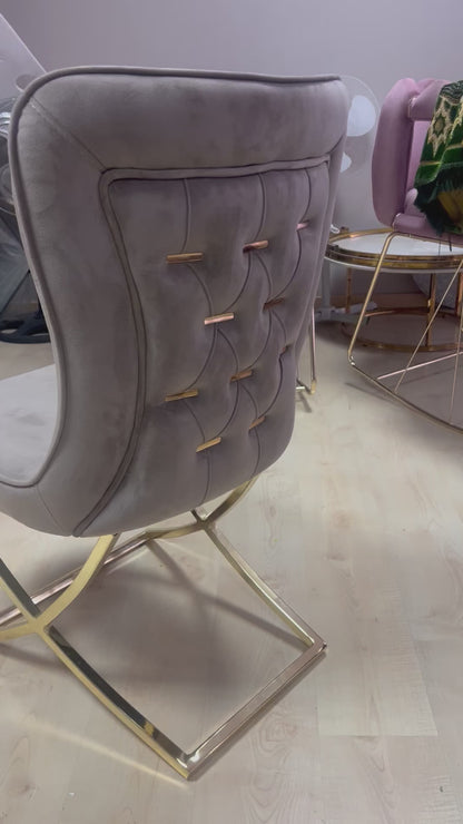 Silla terciopelo para comedor CLOWER008 marrón dorado, pata se metal dorado