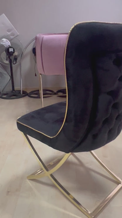 Silla terciopelo BONGOKING para comedor negro dorado , patas de metal dorado