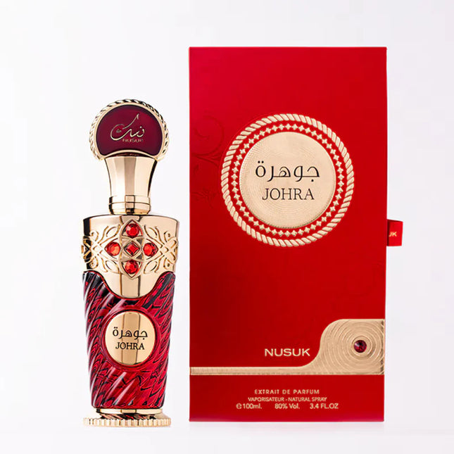 Johra by Nusuk – Extrait de Parfum 100 ml | Perfume árabe intenso e luxuoso em tom vermelho