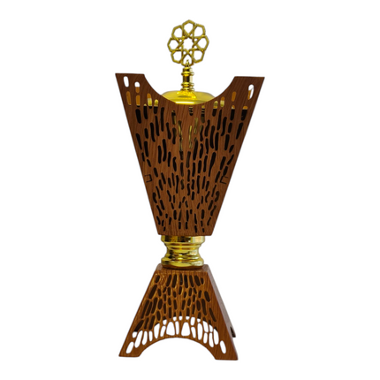 Incensário árabe dourado e em madeira — Design tradicional vazado
