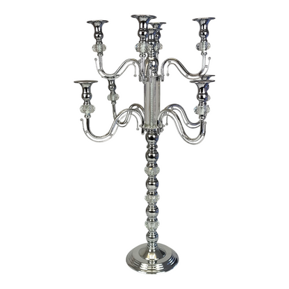 Candelabro de Pie de 5 Brazos en Metal Dorado con Detalles de Cristal – 120 cm