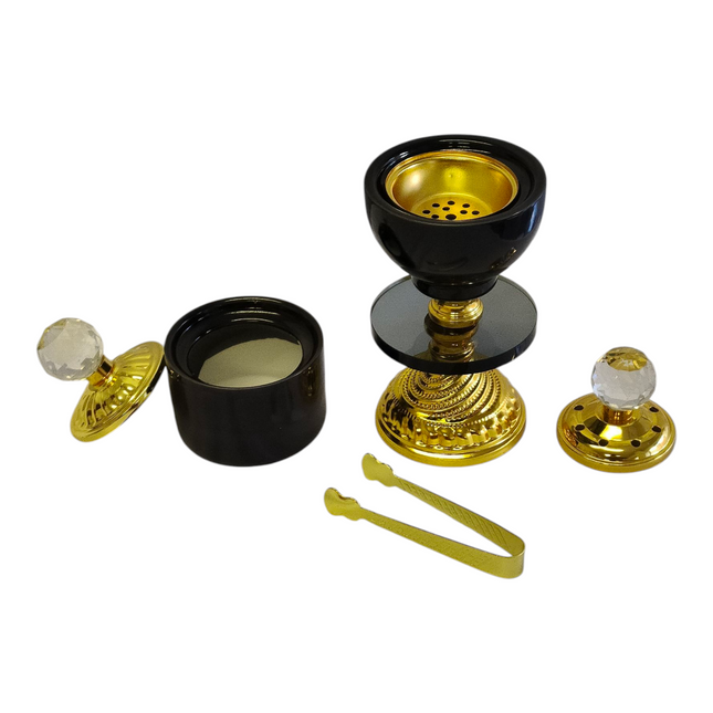 Conjunto de incenso e perfume árabe preto e dourado — Tabuleiro de luxo com acessórios