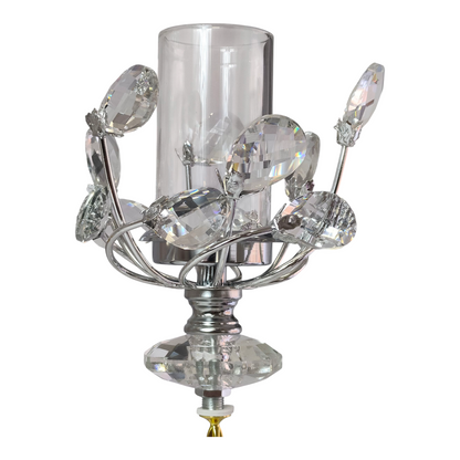 Candelabro de Cristal y Metal Plateado con 5 Brazos — Estilo Elegante y Moderno