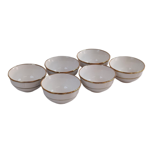 Set de 6 Cuencos de Porcelana Blanca con Borde Dorado Ø14cm✨🍮 Estilo Elegante y Clásico