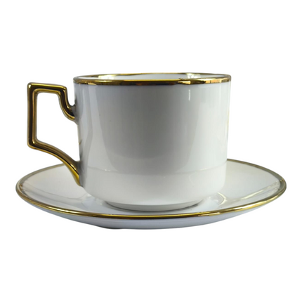 ☕ Set of 6 White Cups and Saucers with Gold Rims – Modern and Elegant Design 💛