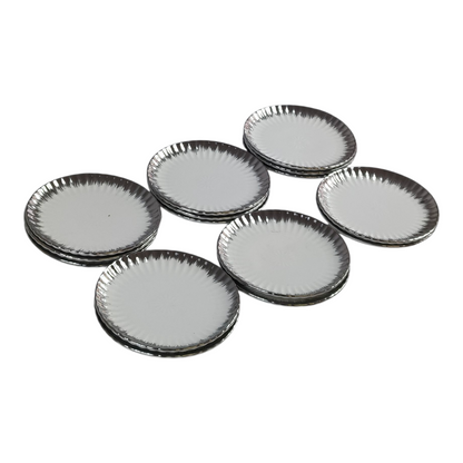 🍽️ Set de 12 Platos de Postre Redondos con Borde Plateado Brillante Ø 15cm – Estilo Lujo